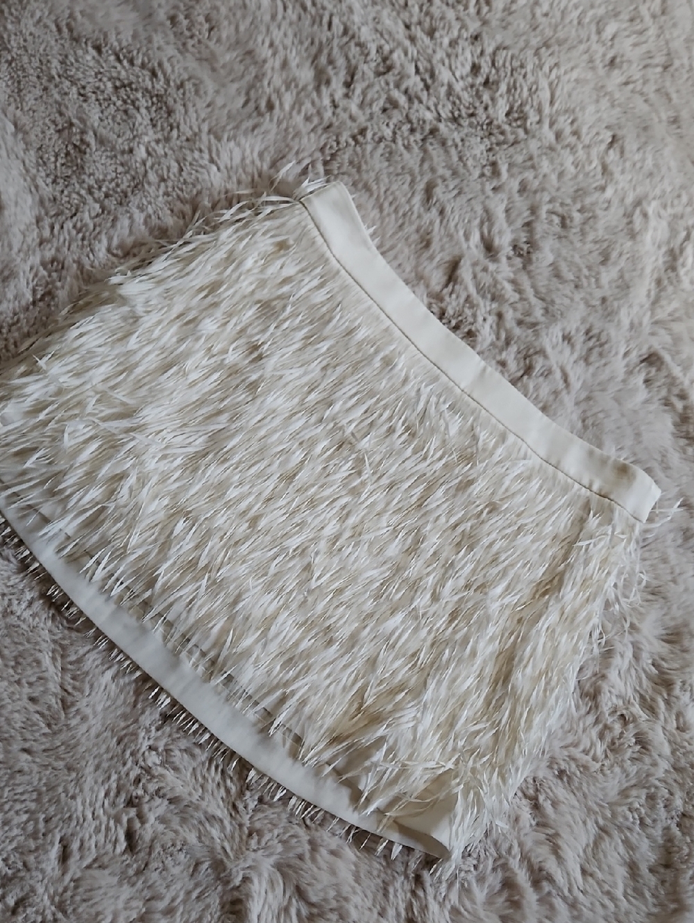 Express Ivory Feather-Trim Mini Skirt